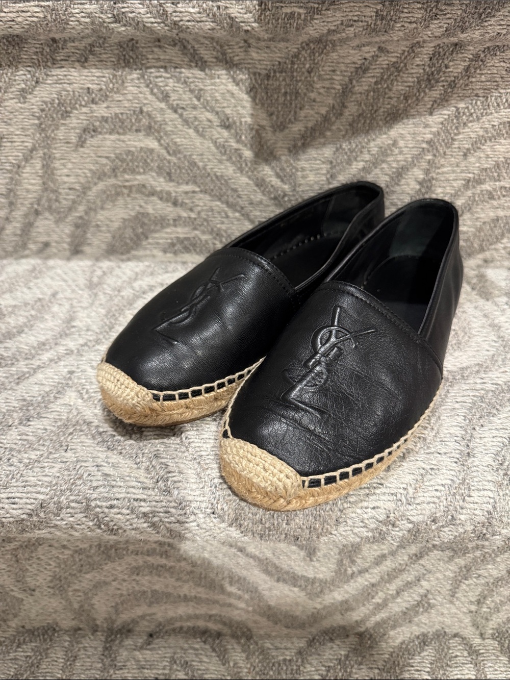 Saint Laurent Black Leather Espadrille Flats - Picture 2 of 8